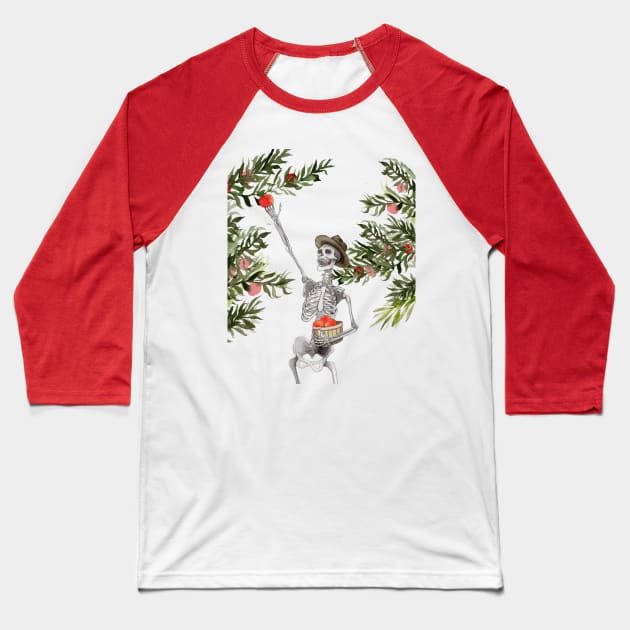 Apple Picker Skeleton Baseball T-Shirt by Heather Dorsch Creations